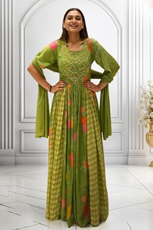 Picture of Flamboyant Parrot Green Georgette Designer Anarkali Suit for Mehendi, Party, and Festivals