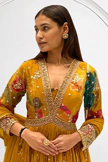 Picture of Surreal Mustard Georgette Designer Anarkali Suit for Haldi, Party, and Festivals