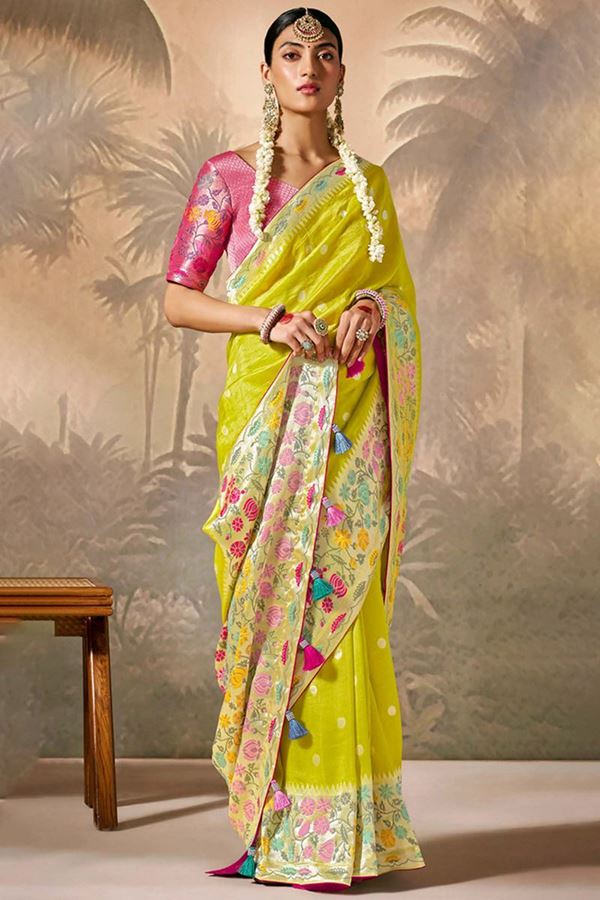 Picture of Royal Munga Silk Designer Saree for Haldi, Wedding, Party, and Festivals