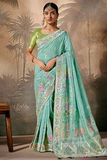 Picture of Smashing Munga Silk Designer Saree for Weddings, Reception, Party, and Festivals