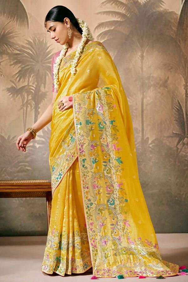 Picture of Spectacular Munga Silk Designer Saree for Haldi, Weddings, Party, and Festivals