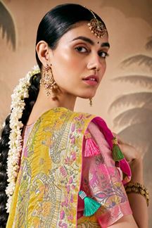 Picture of Spectacular Munga Silk Designer Saree for Haldi, Weddings, Party, and Festivals