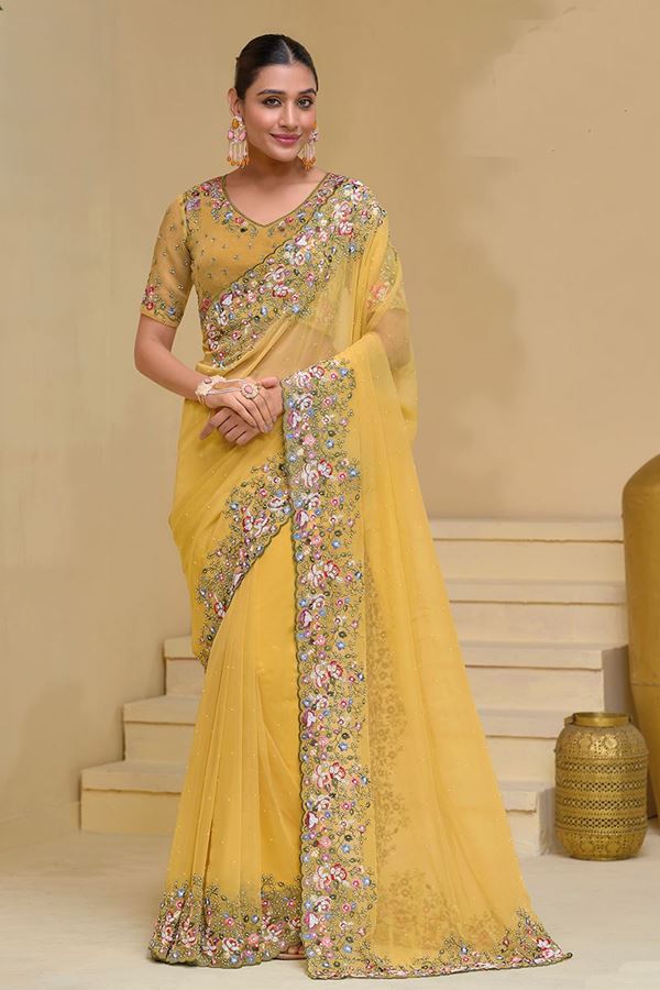 Picture of Ethnic Banarasi Tuscany Designer Saree for Haldi, Wedding, Engagement, Reception, Party, and Festivals