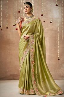 Picture of Exquisite Tissue Dola Silk Designer Saree for Wedding, Reception, Party, Mehendi, and Festivals