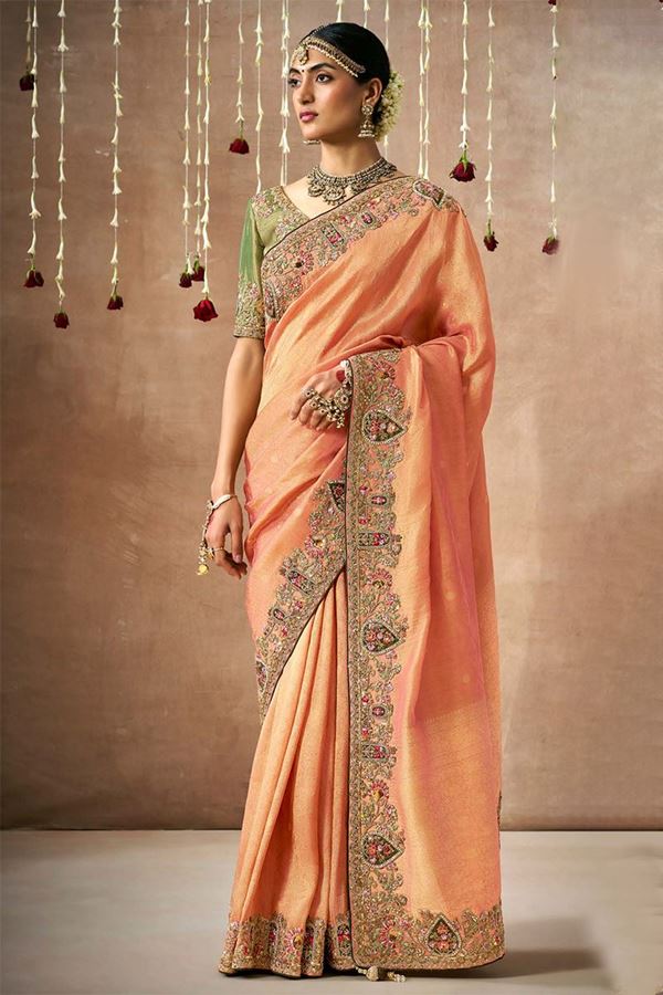 Picture of Glorious Tissue Dola Silk Designer Saree for Wedding, Reception, Party, and Festivals