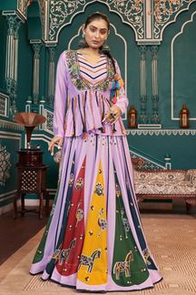 Picture of Ethnic Lavender Designer Indo-Western Navratri Lehenga Choli for Garba Raas 