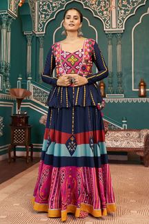 Picture of Captivating Multi and Navy Blue Designer Indo-Western Navratri Lehenga Choli for Garba Raas 