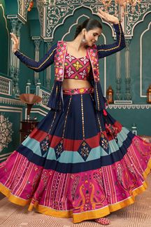 Picture of Captivating Multi and Navy Blue Designer Indo-Western Navratri Lehenga Choli for Garba Raas 