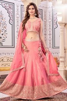 Picture of Aesthetic Pink Designer Indo-Western Lehenga Choli for Wedding, Engagement and Reception