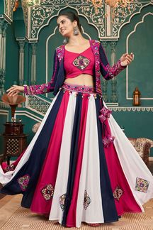 Picture of Smashing Multi and Rani Pink Designer Indo-Western Navratri Lehenga Choli for Garba Raas 