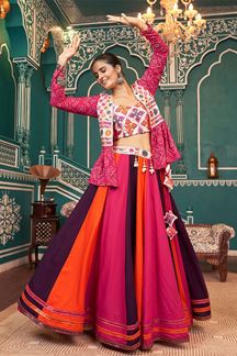 Picture of Spectacular Multi and White Designer Indo-Western Navratri Lehenga Choli for Garba Raas 