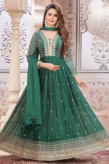 Picture of Fascinating Dark Green Georgette Designer Anarkali Suit for Mehendi, Reception, Party and Festivals