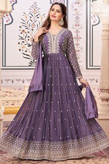 Picture of Royal Purple Georgette Designer Anarkali Suit for Engagement, Party and Festivals