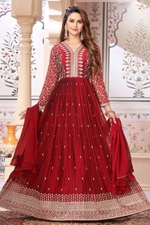 Picture of Enticing Red Georgette Designer Anarkali Suit for Wedding, Reception, Party and Festivals