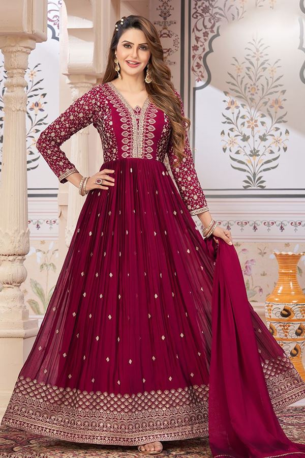 Picture of Delightful Magenta Georgette Designer Anarkali Suit for Wedding, Reception, Party and Festivals