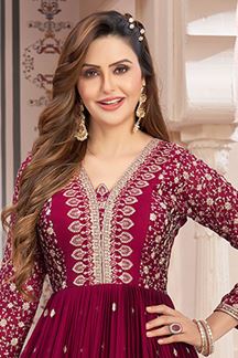 Picture of Delightful Magenta Georgette Designer Anarkali Suit for Wedding, Reception, Party and Festivals