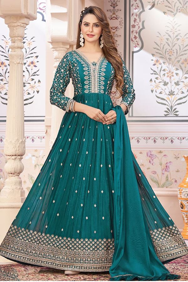 Picture of Lovely Rama Georgette Designer Anarkali Suit for Wedding, Reception, Party and Festivals