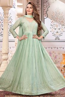 Picture of Marvelous Sea Green Georgette Designer Anarkali Suit for Engagement, Party and Festivals