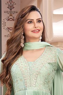 Picture of Marvelous Sea Green Georgette Designer Anarkali Suit for Engagement, Party and Festivals