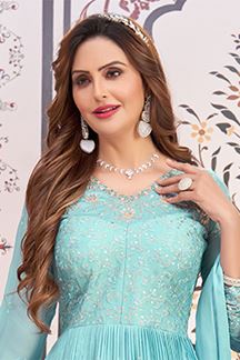 Picture of Appealing Sky Blue Georgette Designer Anarkali Suit for Engagement, Party, and Festivals