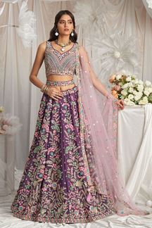 Picture of Classy Purple Designer Indo-Western Lehenga Choli for Wedding, Engagement, Reception, Party, and Festivals