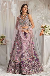 Picture of Classy Purple Designer Indo-Western Lehenga Choli for Wedding, Engagement, Reception, Party, and Festivals