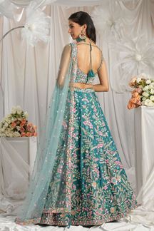 Picture of Pretty Teal Designer Indo-Western Lehenga Choli for Wedding, Engagement, Reception, Party, and Festivals