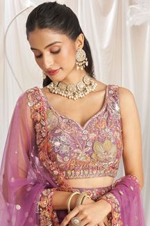 Picture of Royal Lavender Designer Indo-Western Lehenga Choli for Wedding, Engagement, Reception, Party, and Festivals