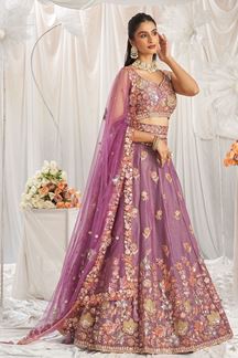 Picture of Royal Lavender Designer Indo-Western Lehenga Choli for Wedding, Engagement, Reception, Party, and Festivals