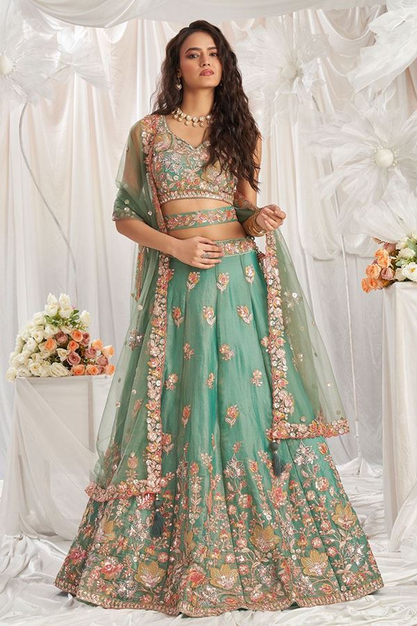 Picture of Aesthetic Lime Green Designer Indo-Western Lehenga Choli for Wedding, Engagement, Reception, Party, and Festivals