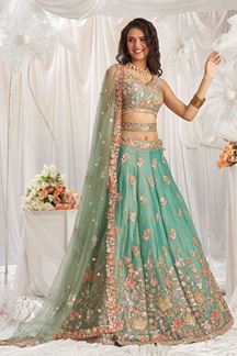 Picture of Aesthetic Lime Green Designer Indo-Western Lehenga Choli for Wedding, Engagement, Reception, Party, and Festivals