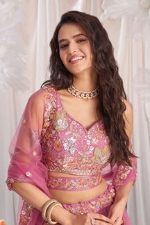 Picture of Enticing Pink Designer Indo-Western Lehenga Choli for Wedding, Engagement, Reception, Party, and Festivals