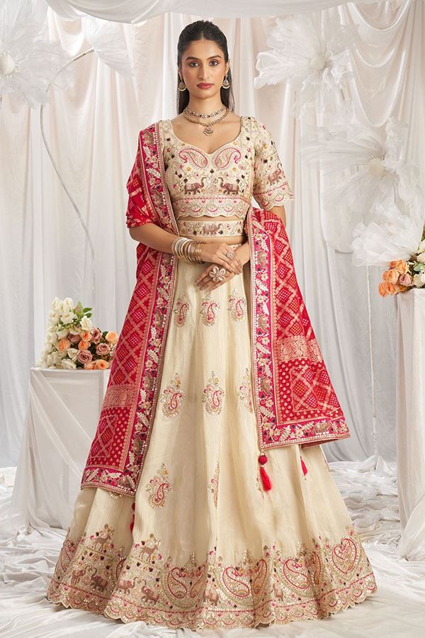 Picture of Irresistible Cream Designer Lehenga Choli for Wedding, Engagement, Reception, Party, and Festivals