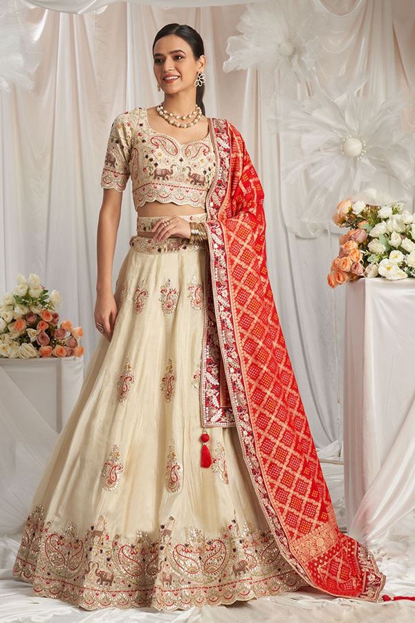 Picture of Delightful Cream Designer Lehenga Choli for Wedding, Engagement, Reception, Party, and Festivals