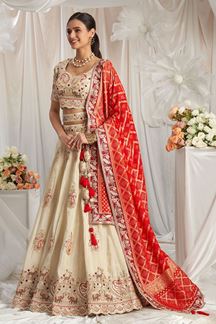 Picture of Delightful Cream Designer Lehenga Choli for Wedding, Engagement, Reception, Party, and Festivals