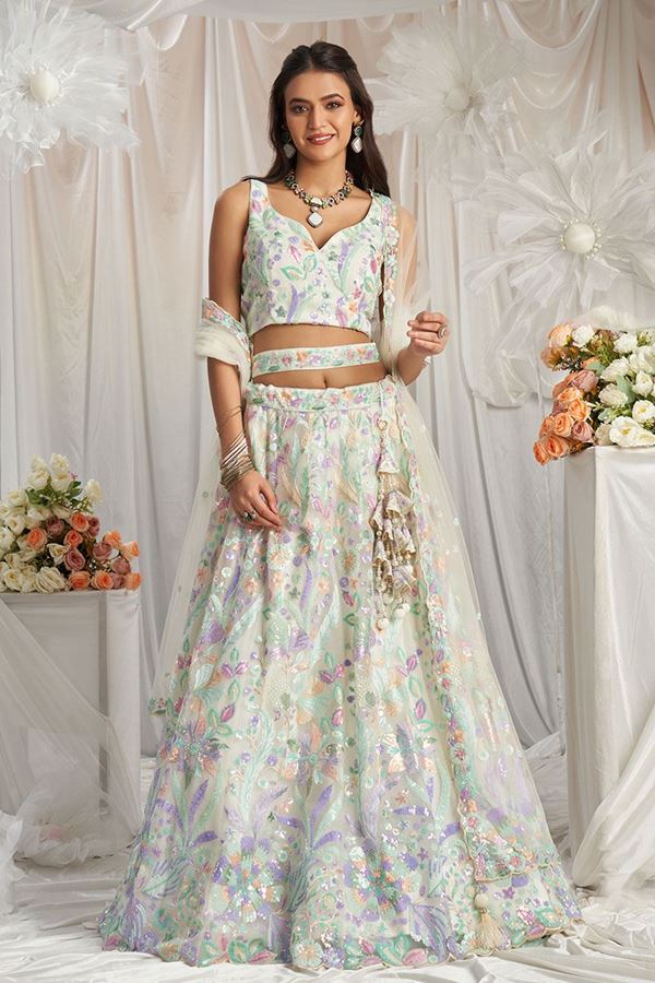 Picture of Stunning Cream Designer Indo-Western Lehenga Choli for Engagement, Reception, Party, and Festivals