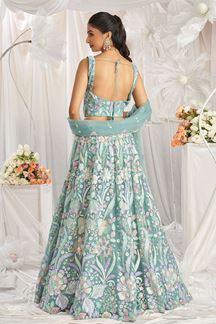 Picture of Lovely Lime Green Designer Indo-Western Lehenga Choli for Engagement, Reception, Party, and Festivals