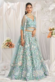 Picture of Lovely Lime Green Designer Indo-Western Lehenga Choli for Engagement, Reception, Party, and Festivals