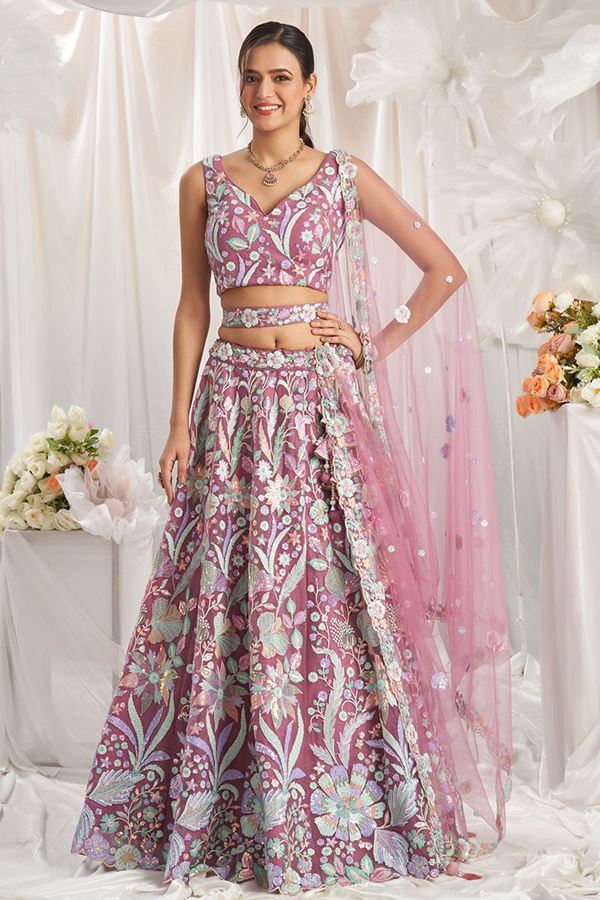 Picture of Exuberant Rose Gold Designer Indo-Western Lehenga Choli for Engagement, Reception, Party, and Festivals