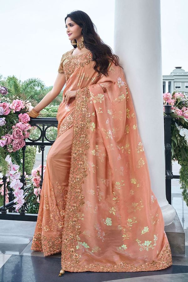 Picture of Glamorous Blend of Pure Viscose Tissue Jacquard and Viscose Organza Designer Saree for Wedding, Engagement, Reception, Party, and Festivals