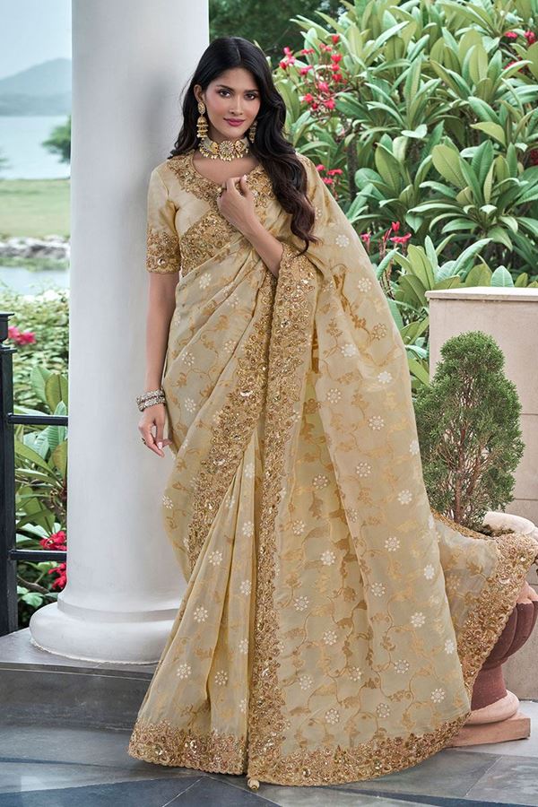 Picture of Exquisite Pure Viscose Tissue Jacquard Designer Saree for Wedding, Engagement, Reception, Party, and Festivals