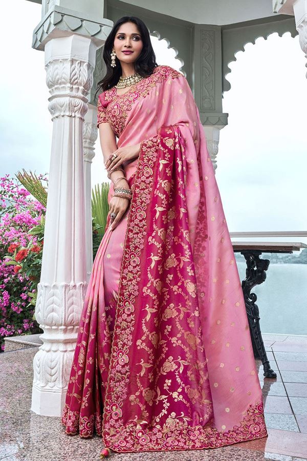 Picture of Attractive Pure Viscose Tissue Jacquard Designer Saree for Wedding, Engagement, Reception, Party, and Festivals