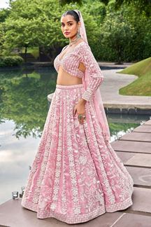 Picture of Divine Pink Designer Indo-Western Lehenga Choli for Engagement, Reception, Party, and Festivals