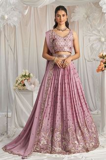 Picture of Gorgeous Lavender Designer Indo-Western Lehenga Choli for Engagement, Reception, Party, and Festivals