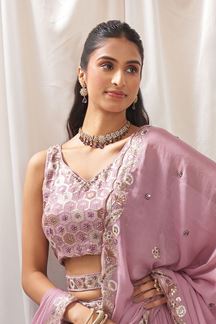 Picture of Gorgeous Lavender Designer Indo-Western Lehenga Choli for Engagement, Reception, Party, and Festivals