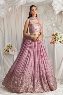 Picture of Gorgeous Lavender Designer Indo-Western Lehenga Choli for Engagement, Reception, Party, and Festivals