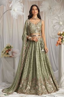 Picture of Glorious Lime Green Designer Indo-Western Lehenga Choli for Engagement, Reception, Party, and Festivals