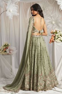 Picture of Glorious Lime Green Designer Indo-Western Lehenga Choli for Engagement, Reception, Party, and Festivals