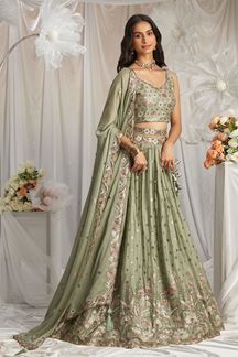 Picture of Glorious Lime Green Designer Indo-Western Lehenga Choli for Engagement, Reception, Party, and Festivals