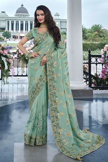 Picture of Magnificent Blend of Pure Viscose Tissue Jacquard and Viscose Organza Designer Saree for Wedding, Engagement, Reception, Party, and Festivals